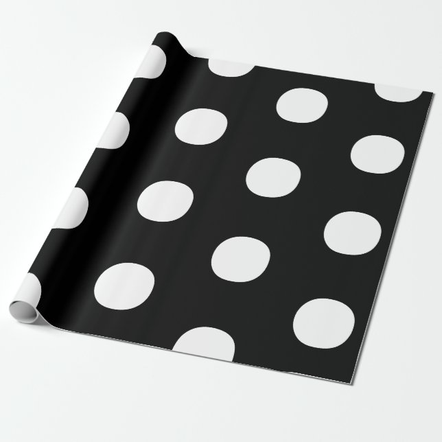 Papel De Regalo Pos de polka Patrón elegante grande blanco negro (Desenrollado)