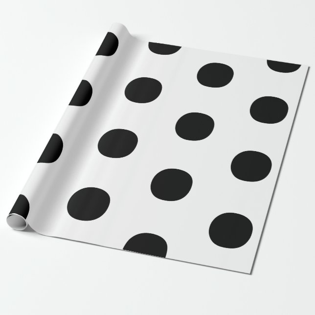 Papel De Regalo Pos de polka Patrón elegante grande blanco negro (Desenrollado)