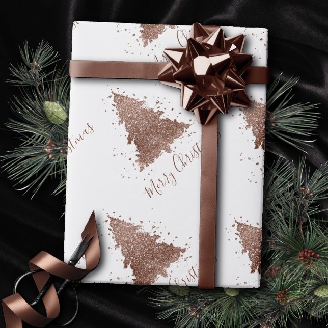 Papel De Regalo Posh Merry Christmas | Glam Rosa Gold Rubor Tree (Subido por el creador)