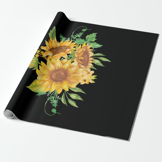 Papel De Regalo Posibilidad de acuarela floral de girasol amarillo (Desenrollado)