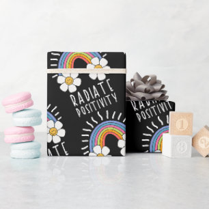 Papel De Regalo Positividad de radiación   Arcoiris y flores de co