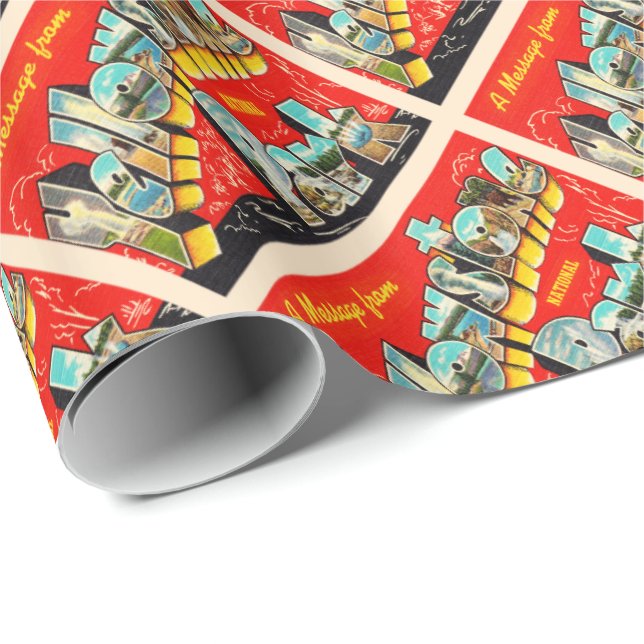 Papel De Regalo Postal de época del Parque Nacional Yellowstone (Esquina del rollo)