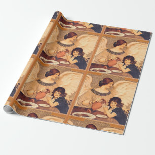 Papel De Regalo Póster Antiguo del Ángel de Chocolate Francés: Art