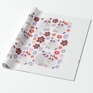 Papel De Regalo Poster cuadrado con lindos pandas parejas enamorad