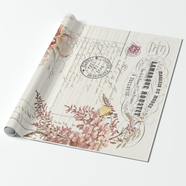 Papel De Regalo Poster floral de Decoupage de las Ephemeras (Desenrollado)