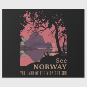 Papel De Regalo Póster Minimalista de Atardecer en Noruega - Fiord