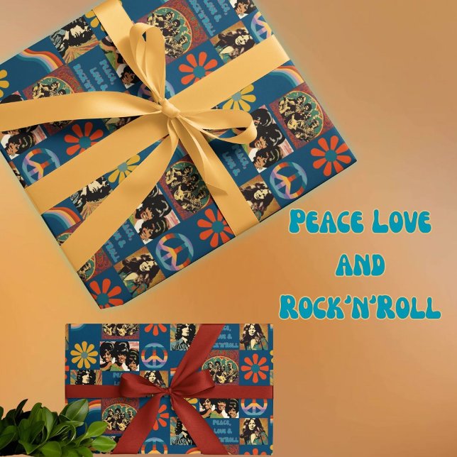 Papel De Regalo Poster Rockstar de los años 60 retro ("peace Love and Rock'n'Roll man. All on one extra cool gift paper. 60's rock icon posters and more. )