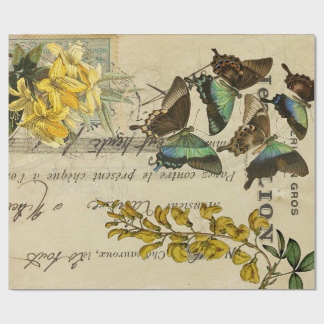Papel De Regalo Posters de Decoupage del francés de la mariposa (Superficie plana)