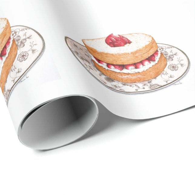 Papel De Regalo Postre de tarta de fresa de época (Esquina del rollo)