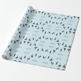 Papel De Regalo Posturas de yoga y patrón de texto en azul