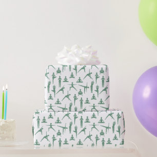 Papel De Regalo Posturas de Yoga Zen Verde Salvia Patrón Minimalis