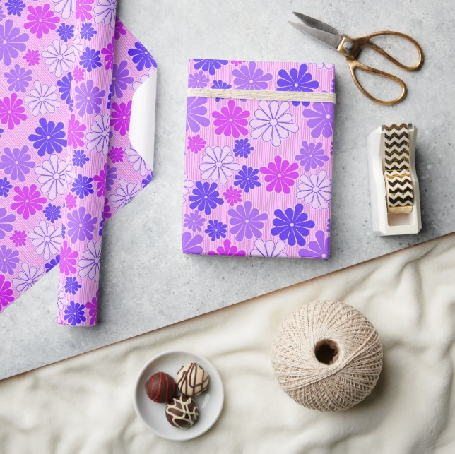 Papel De Regalo Potencia Retro Purple Flower (Artesanía)
