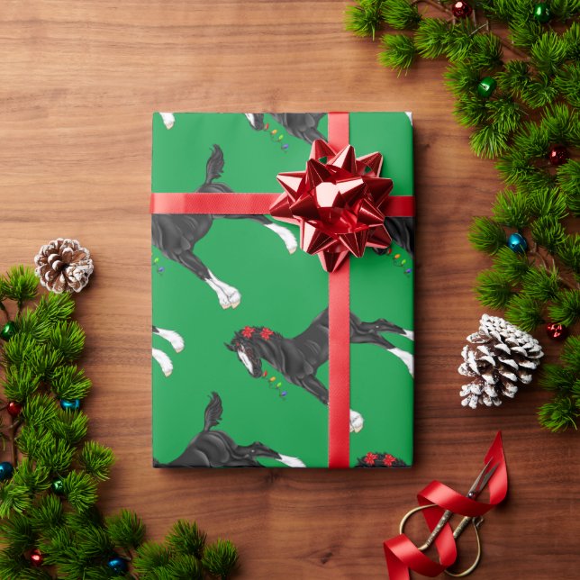 Papel De Regalo Potro de caballo de tiro negro Navidad (Regalo de vacaciones)