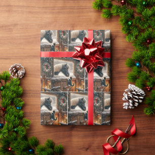 Papel De Regalo Potro y Gatito en el Granero de Navidad
