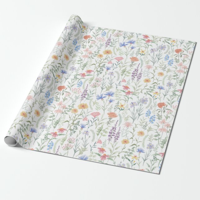 Papel De Regalo Pradera de flores silvestres femenina Coquette (Desenrollado)