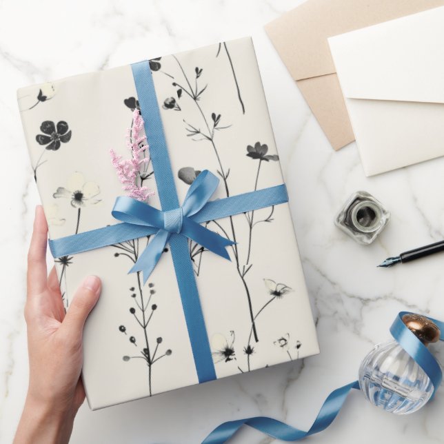 Papel De Regalo prado de flores silvestres,acuarela flores silvest (Regalar)