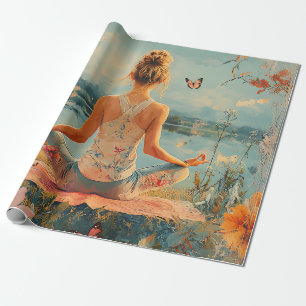 Papel De Regalo Prado de la puesta de sol meditación con mariposas
