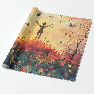 Papel De Regalo Prado de la puesta de sol meditación con mariposas