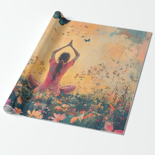 Papel De Regalo Prado de la puesta de sol meditación con mariposas