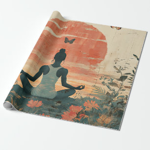 Papel De Regalo Prado de la puesta del sol meditación con mariposa