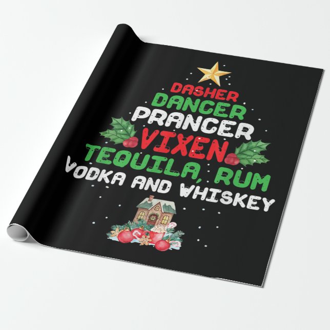 Papel De Regalo Prancer Vixen Tequila Whiskey (Desenrollado)