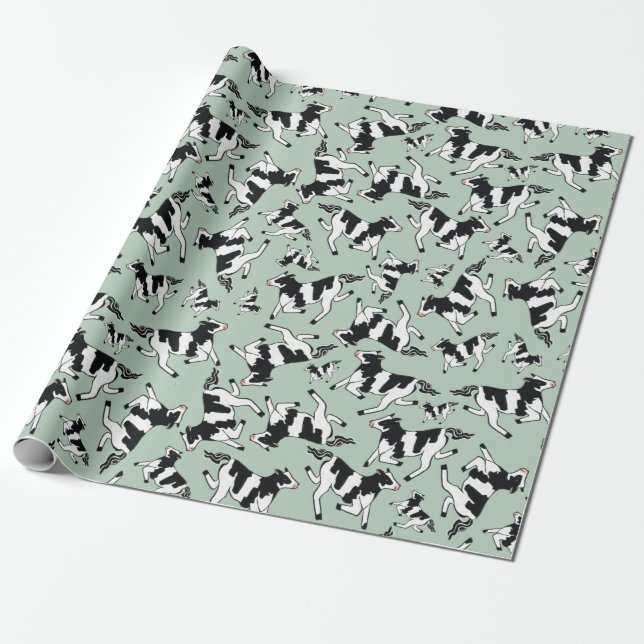 Papel De Regalo Praning Cows Green (Desenrollado)