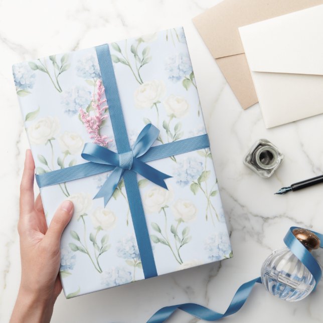 Papel De Regalo Preciosa Boda de Flores Azules de Hortensia (Regalar)