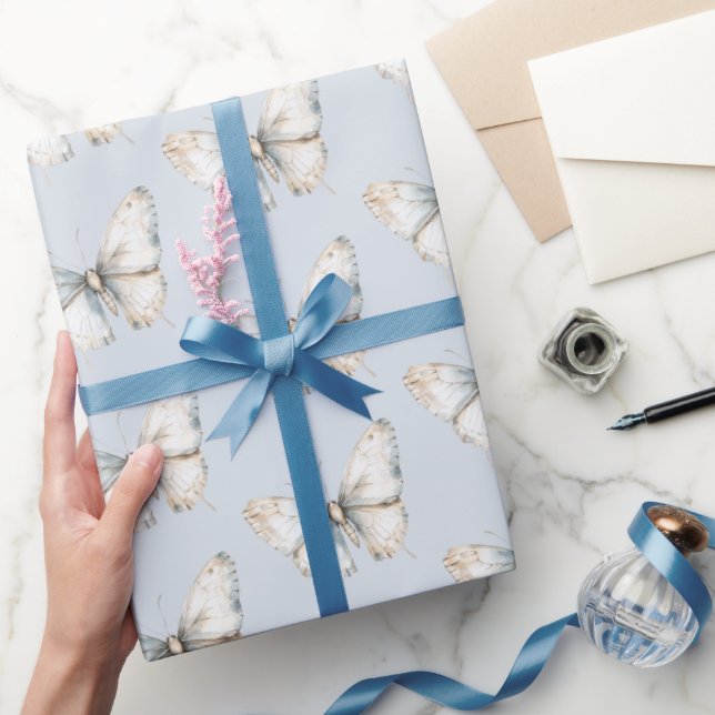 Papel De Regalo Preciosa Ducha Nupcial de Mariposa Blanca Azul (Regalar)