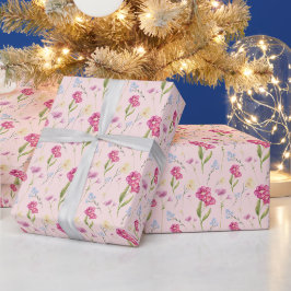 Papel De Regalo Preciosa Flor Silvestre de Acuarela de Color Rosa 