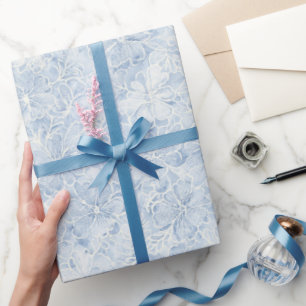 Papel De Regalo Preciosas Flores Blancas y Azules para Despedida d