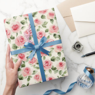 Papel De Regalo Preciosas Rosas Rosadas Flores Regadera Nupcial