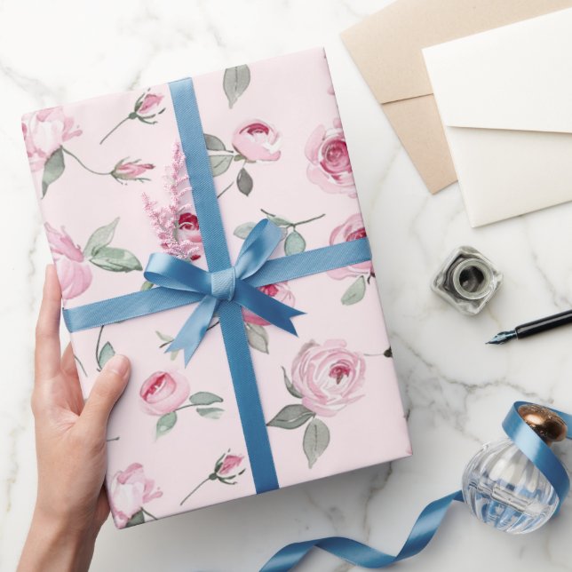 Papel De Regalo Precioso baño de novia floral de rosas rosadas (Regalar)