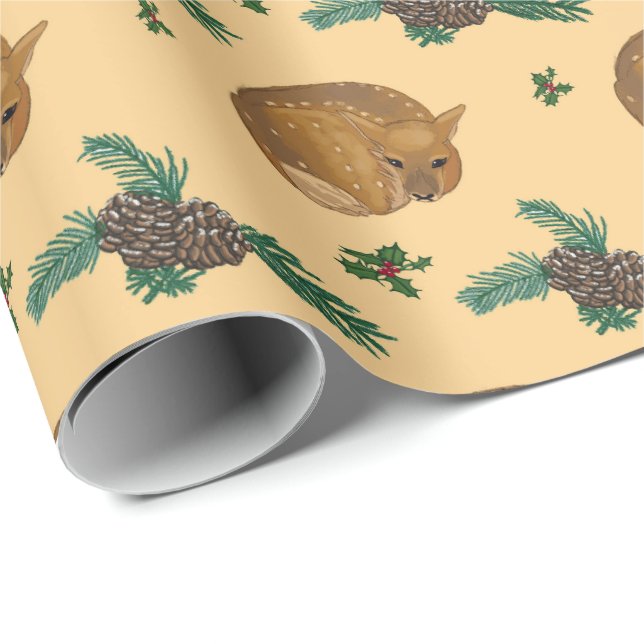 Papel De Regalo Precioso cervatillo con ramas delicadas de bosque (Esquina del rollo)