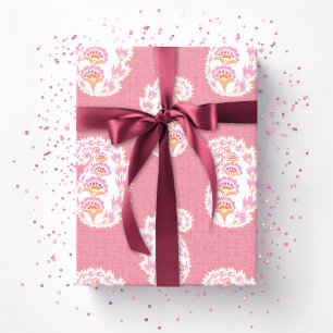 Papel De Regalo Precioso Paisley en Rosa y Naranja