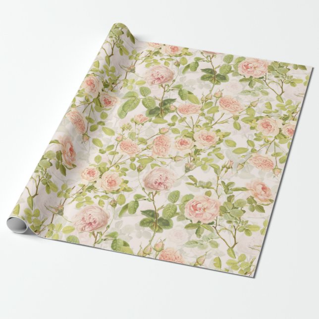 Papel De Regalo Preciosos Rosas de Redouté Rosa Patrón Rosa (Desenrollado)