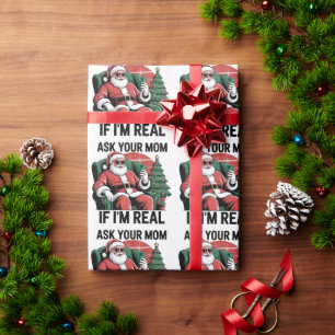 Papel De Regalo Pregúntale a tu mamá Divertido Santa Snarky Retro 
