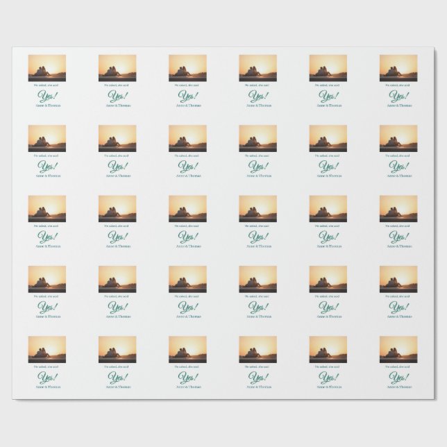 Papel De Regalo Preguntó que dijo que sí, foto azul verde (Superficie plana)