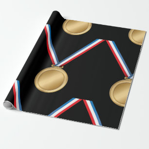 Papel De Regalo Premio Medalla de Oro con Cinta Azul Blanca Roja