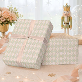 Papel De Regalo Preppy Argyle Melocotón Menta Navidad 