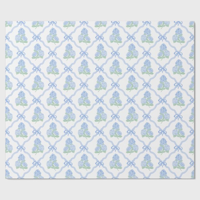 Papel De Regalo Preppy Blue Green Hydrangeas (Superficie plana)