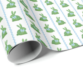 Papel De Regalo Preppy Boxwood Bunny Boy Blue Ribbon Baby Shower