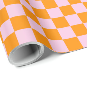 Papel De Regalo Preppy Check Rosa Naranja Mod