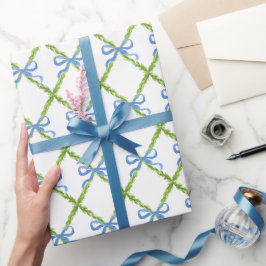 Papel De Regalo Preppy Garden Trellis con arcos azules