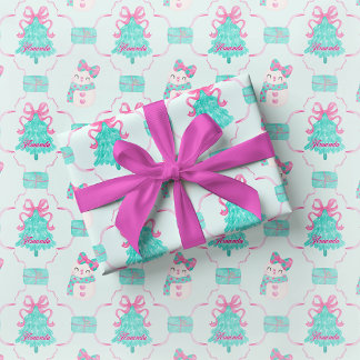 Papel De Regalo Preppy Mint Girly Christmas Gift Wrap Pink Bow