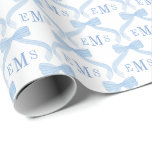 Papel De Regalo Preppy Monograma Lazos Azules Niño Bebé<br><div class="desc">Este encantador diseño de papel de regalo presenta un lazo de acuarela azul pintado a mano con monograma de 3 letras para que lo personalices con las iniciales del afortunado destinatario.</div>
