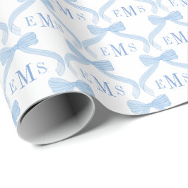 Papel De Regalo Preppy Monograma Lazos Azules Niño Bebé