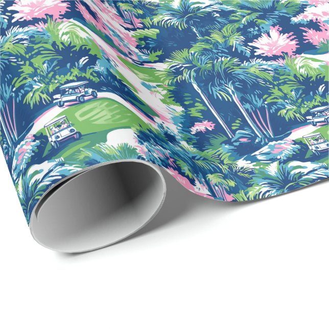 Papel De Regalo Preppy Palm Beach Golf (Esquina del rollo)