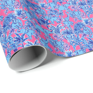 Papel De Regalo Preppy Palm Beach Print Blue Elephants