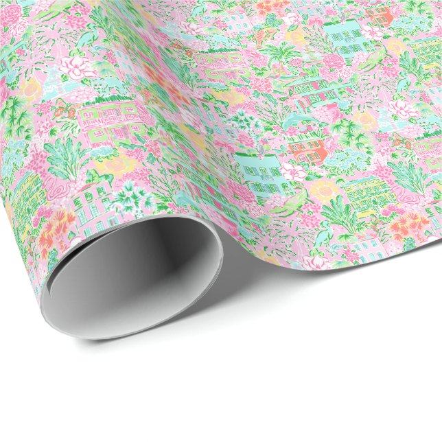 Papel De Regalo Preppy Palm Beach Print Pastel Charleston (Esquina del rollo)