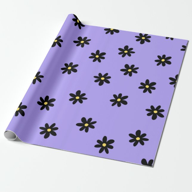 Papel De Regalo Preppy Purple Black Floral Simple Flower Pattern (Desenrollado)
